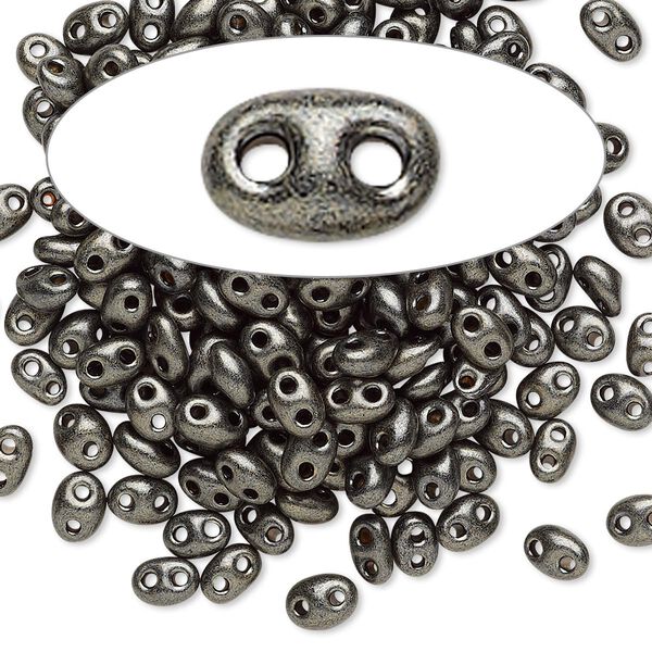 Seed bead, Preciosa Twin™ Czech glass, pkg/10g, 5x2.5mm oval, opaque dark khaki green terra pearl black, (28992). image number 0