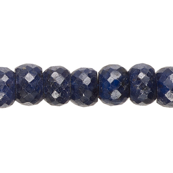 Bead, blue sapphire (dyed), dark, 10x7mm-11x8mm hand-cut faceted rondelle, C grade, Mohs hardness 9. Sold per 14-inch strand, approximately 50 beads. image number 0