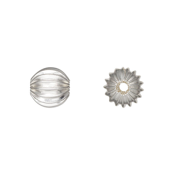 Bead, silver-plated brass, 9.5mm corrugated round. Sold per pkg of 10. image number 0