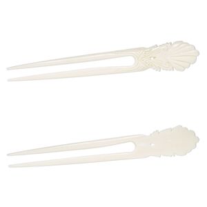 Hair stick, bone (bleached), pkg/1, 6 to 6-1/2 inches with shell.