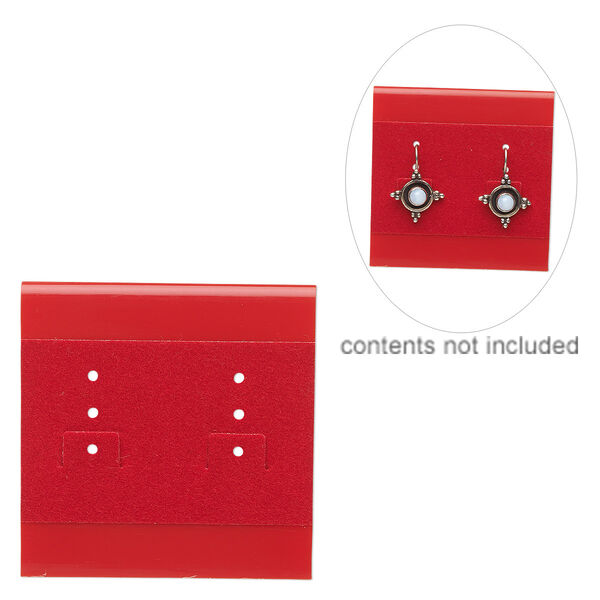 Earring card, plastic and velour, red, 2x2-inch square. Sold per pkg of 25. image number 0