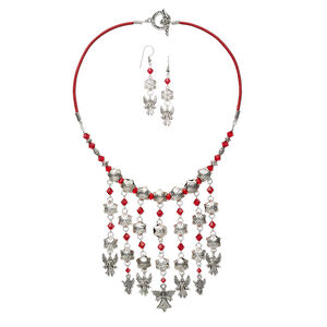 Necklace and earring set, One of a Kind Jewelry, crystal and antique silver-plated brass, light Siam, 18 inches. Only one available.