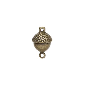 Link, antique brass-finished "pewter" (zinc-based alloy), 11x10mm acorn. Sold per pkg of 6.