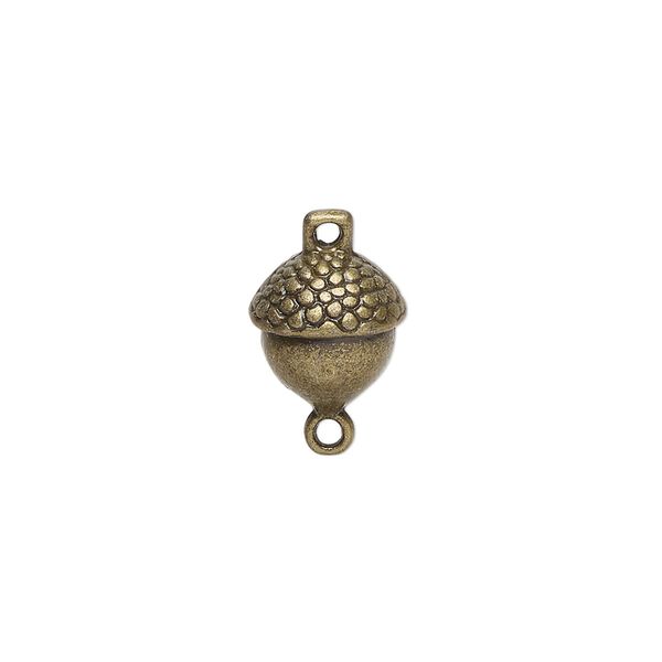 Link, antique brass-finished "pewter" (zinc-based alloy), 11x10mm acorn. Sold per pkg of 6. image number 0