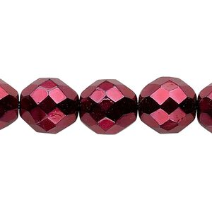Bead, Czech fire-polished glass, pkg/15-1/2 to 16 inches, 12mm faceted round, opaque red carmen, (23980-70499).