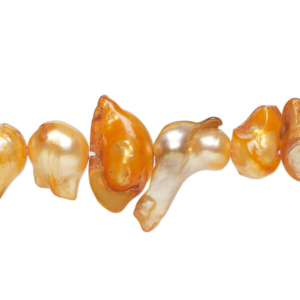 Bead, blister pearl shell (dyed), dark orange, 9x6mm-29x11mm top-drilled baroque with 0.4-0.6mm hole, Mohs hardness 2-1/2 to 4. Sold per 15-inch strand. image number 0
