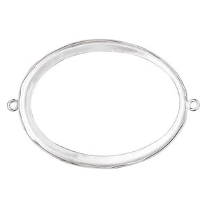 Link, fine silver, 41x31mm open-back oval with 40x30mm oval bezel cup setting. Sold individually.