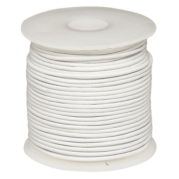 Cord, leather (dyed), white, 1-1.2mm round. Sold per 25-yard spool. image number 0