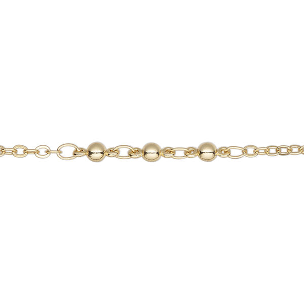 Chain, gold-finished brass, 3mm triple ball. Sold per pkg of 5 feet. image number 0