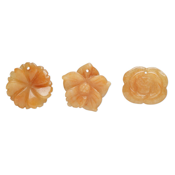Red aventurine 1pkg3, top-drilled carved flower drop natural B grade, mix 24x20mm-26x26mm image number 0