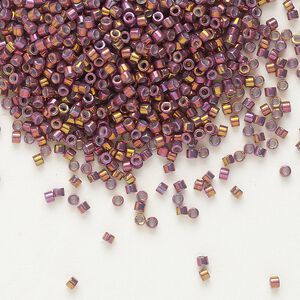 Seed bead, Delica®, glass, pkg/250g, #11 round, opaque metallic gold iris tea berry (DB-1013).