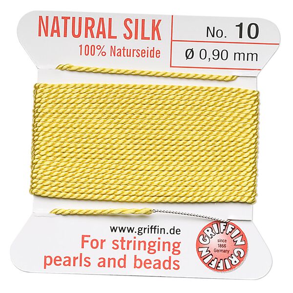 Thread, Griffin, silk, yellow, size #10. Sold per 2-meter card (approximately 78 inches). image number 0