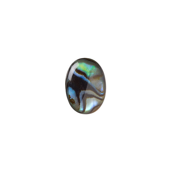 Cabochon, paua shell (coated / dyed), gold, 14x10mm calibrated oval, Mohs hardness 3-1/2. Sold per pkg of 6. image number 0