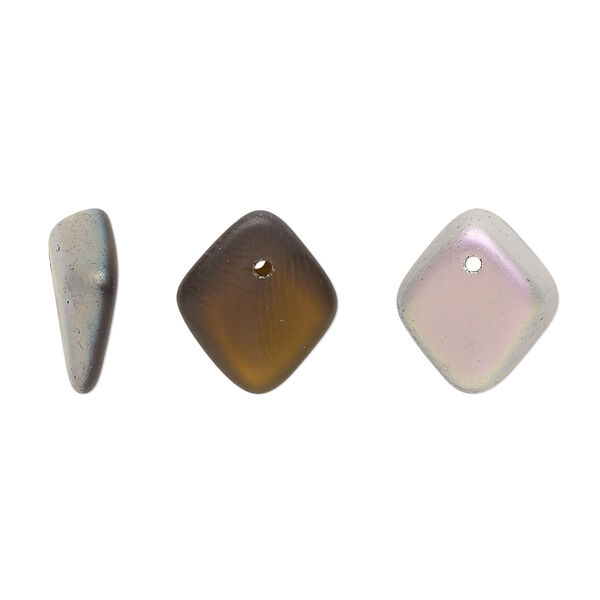 Bead, Czech pressed glass, frost iris brown, 14x5mm diamond drop. Sold per 15" to 16" strand. image number 0