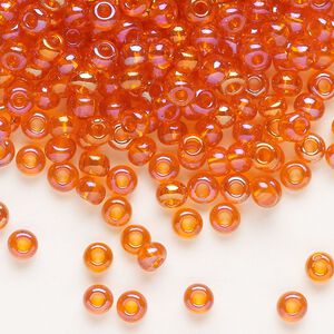 Seed bead, Preciosa Ornela Czech glass, pkg/50g, #6 rocaille, translucent rainbow dark orange, (91030).