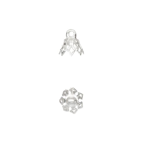 Bead cap, silver-plated brass, 8x5.5mm 7-prong bell, fits 5-7mm bead. Sold per pkg of 100. image number 0