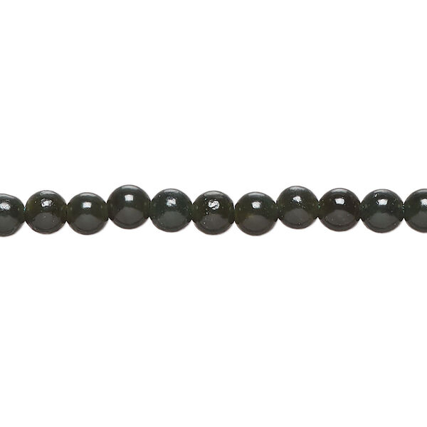 Bead, nephrite jade (natural), light to medium, 4mm round, C grade, Mohs hardness 6 to 6-1/2. Sold per 15-1/2" to 16" strand. image number 0