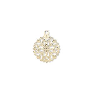 Charm, gold-plated brass, 13mm snowflake. Sold per pkg of 100.