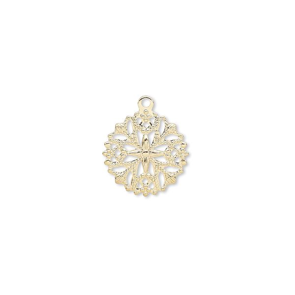 Charm, gold-plated brass, 13mm snowflake. Sold per pkg of 100. image number 0