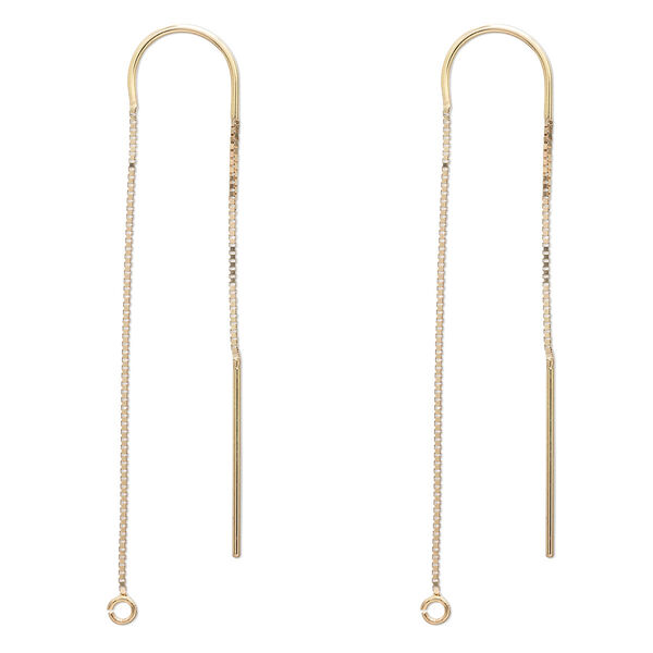 Ear thread, 14Kt gold, 3-1/2 inches with box chain and open loop. Sold per pair. image number 0