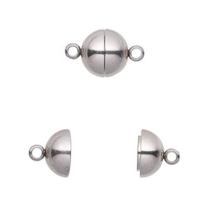 Clasp magnetic 1pkg1, 10mm round, stainless steel 1-strand