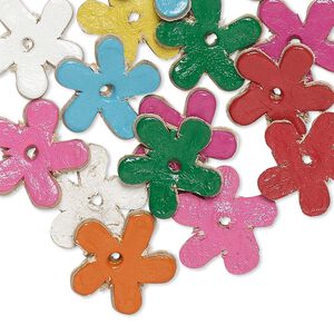 Component, leather (dyed), assorted colors, 13mm star flower. Sold per pkg of 16.