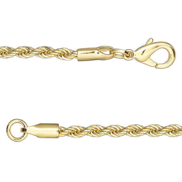 Chain 1pkg1 brass / steel, 3mm rope, 16 inches / lobster claw clasp gold finish image number 0