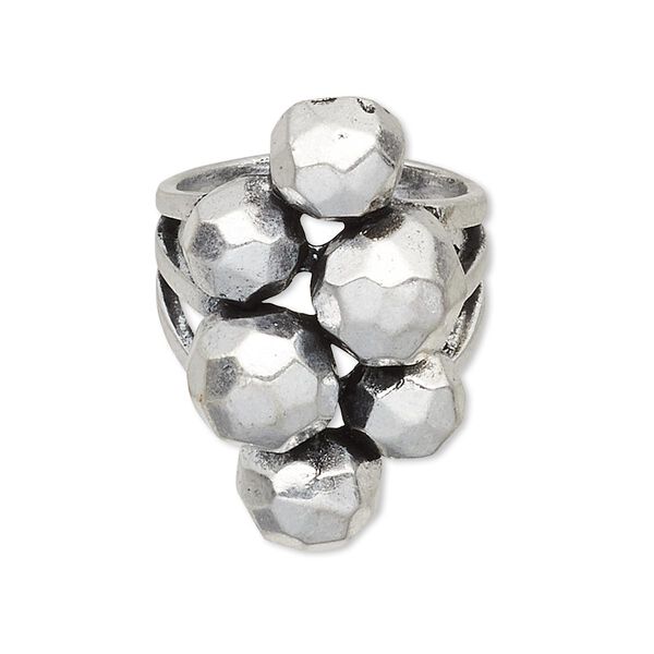 Ring, imitation rhodium-plated "pewter" (zinc-based alloy), 32mm wide with faceted round, size 9. Sold individually. image number 0