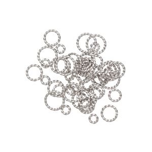 Jump ring mix, stainless steel, 6-12mm twisted round, 3.4-9.5mm inside diameter, 16 gauge. Sold per pkg of 50.