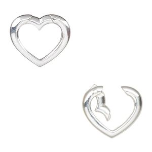 Clasp self-closing 1pkg1 sterling silver, 17x15mm heart, 1-strand