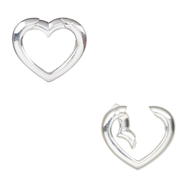 Clasp, self-closing hook, sterling silver, 17x15mm heart. Sold individually. image number 0