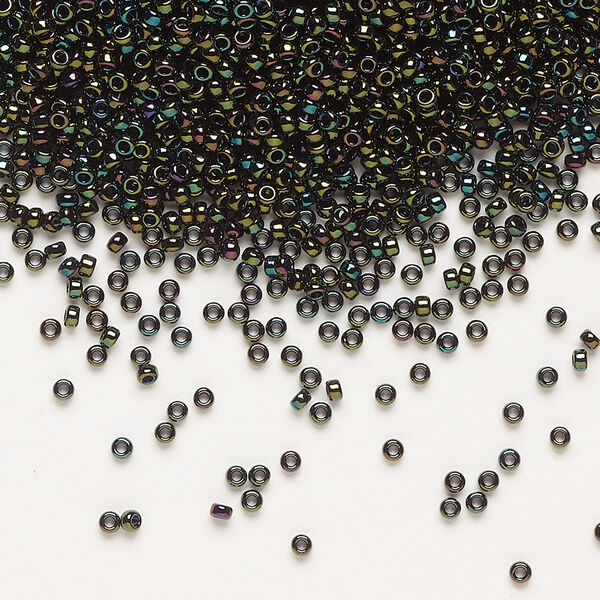 Seed bead, Miyuki, glass, pkg/250g, #15 rocaille, opaque metallic iris forest green (RR-453). image number 0