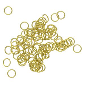Jump ring, brass, 10mm round, 8mm inside diameter, 18 gauge. Sold per pkg of 100.