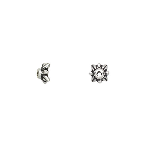 Bead cap, TierraCast®, antique silver-plated pewter (tin-based alloy), 5x3mm beaded leaf, fits 5-8mm bead. Sold per pkg of 10. image number 0
