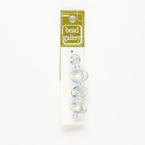 Bead 1pkg4 handblown glass, 12mm round / 19x12mm-21x13mm saucer / line design, assortment translucent clear / multicolored