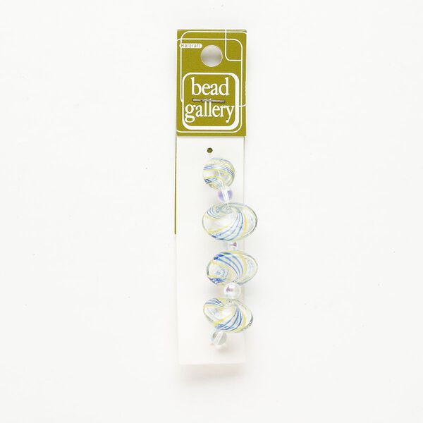 Bead 1pkg4 handblown glass, 12mm round / 19x12mm-21x13mm saucer / line design, assortment translucent clear / multicolored image number 0