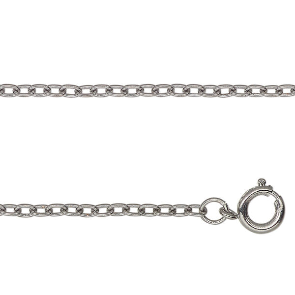 Chain, antique silver-finished steel, 2mm cable, 24 inches with springring clasp. Sold per pkg of 10. image number 0