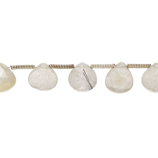 Golden rutilated quartz 1pkg19, hand-cut top-drilled faceted puffed teardrop bead natural 8x7mm-10x9mm image number 0
