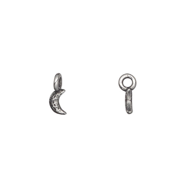 Charm, TierraCast®, "Celestial" collection, pewter (tin-based alloy), 6x4mm, 2-sided hammered crescent moon. Sold per pkg of 4. image number 0