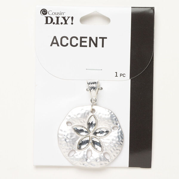 Focal, silver-finished brass and glass, clear, 39x37mm sand dollar with bail. Sold individually. image number 0