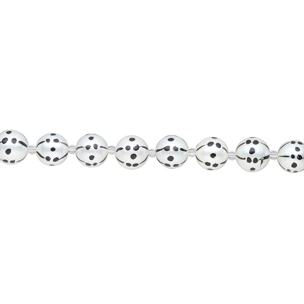 Bead, glass 1pkg8, opaque black and white, 16mm hand-painted round. image number 1