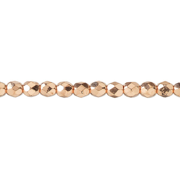 Bead, fire-polished, copper-plated glass, opaque clear, 4mm faceted round. Sold per 15-1/2 to 16-inch strand. image number 0