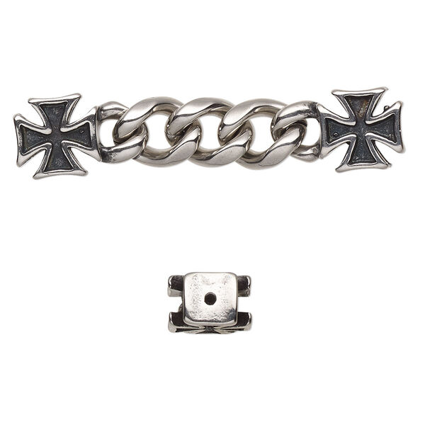 Focal, antiqued stainless steel, 48x10mm with 11x10mm cross and 9mm curb chain with 2 holes. Sold individually. image number 0