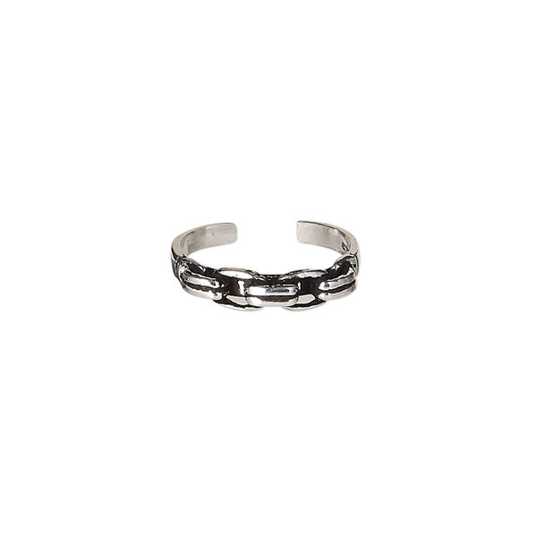 Toe ring, Create Compliments®, antiqued sterling silver, 3.5mm wide with link design, adjustable. Sold individually. image number 0