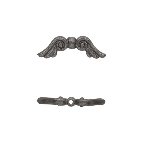 Bead, TierraCast®, black-finished pewter (tin-based alloy), 21x7mm double-sided wings. Sold per pkg of 2. image number 0