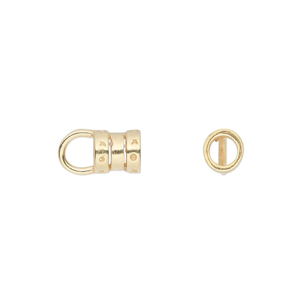 Crimp end, JBB Findings, gold-plated pewter (tin-based alloy), 7x6mm tube with loop, 4mm inside diameter. Sold per pkg of 2. image number 0
