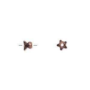 Bead cap, antique copper-finished "pewter" (zinc-based alloy), 4.5x3mm star, fits 4-6mm bead. Sold per pkg of 24.