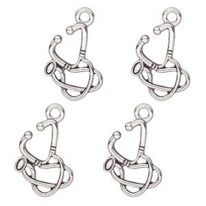 Charm, antique silver-finished "pewter" (zinc alloy), 17x13mm single-sided stethoscope. Sold per pkg of 4.
