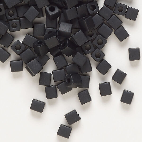 Seed bead, Miyuki 1pkg10g, glass, 3.5-3.7mm square, opaque frosted black (SB-401F) image number 0