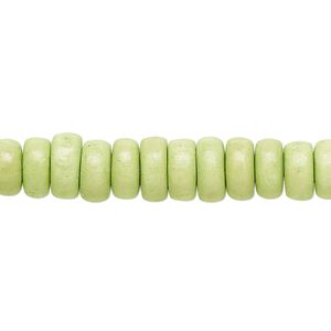 Bead, Taiwanese cheesewood (dyed / waxed), lime green, 8x4mm rondelle. Sold per pkg of (2) 15-1/2" to 16" strands.